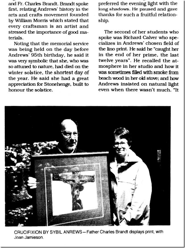 Charles Brandt with Sybil Andrews painting from June 1993 Island Catholic News article